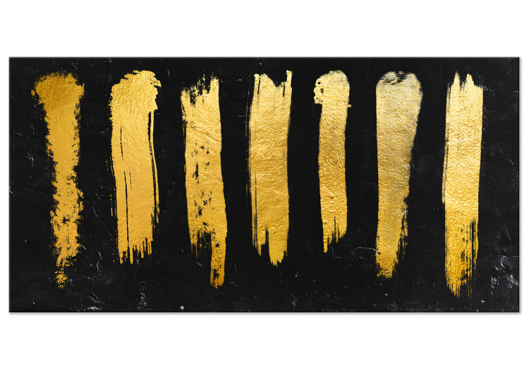 Canvas Art Print Golden brush lines - modern abstraction on black background 134384