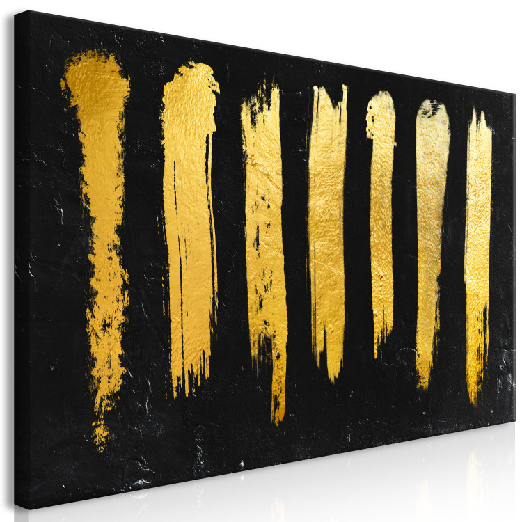Canvas Art Print Golden brush lines - modern abstraction on black background 134384 additionalImage 2