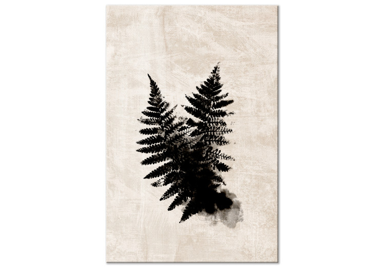 Canvas Print Black fern - two leaves in black on a bright, shabby background 134484