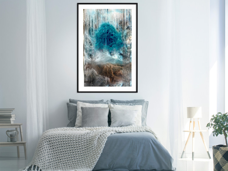 Wall Poster Sanctuary - abstract forest landscape with a turquoise tree in the center 134584 additionalImage 18