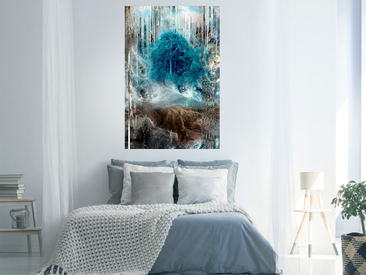 Wall Poster Sanctuary - abstract forest landscape with a turquoise tree in the center 134584 additionalImage 2