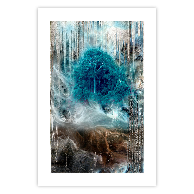 Wall Poster Sanctuary - abstract forest landscape with a turquoise tree in the center 134584 additionalImage 19