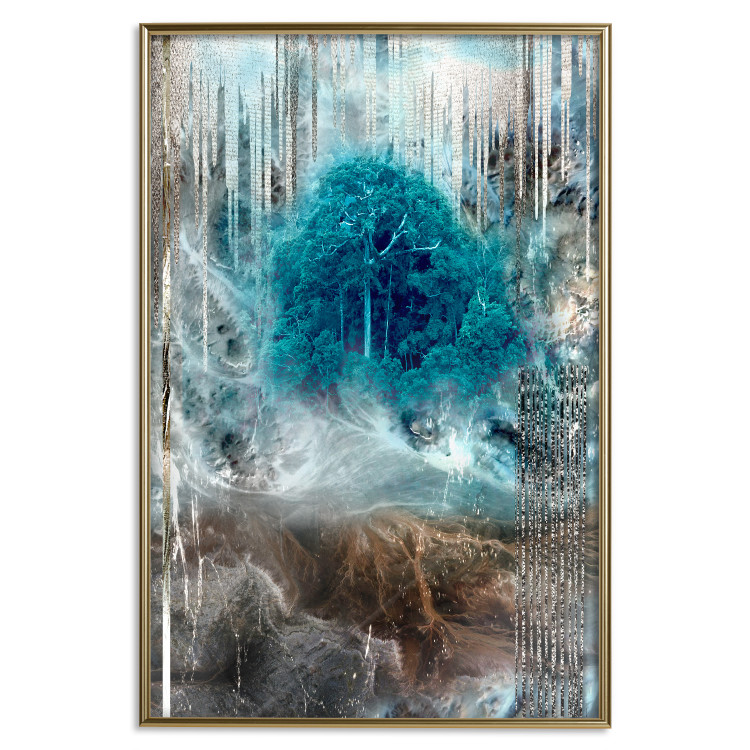 Wall Poster Sanctuary - abstract forest landscape with a turquoise tree in the center 134584 additionalImage 17