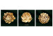 Canvas Print Precious Succulents (3-piece) - golden flowers in glamour motif 135384