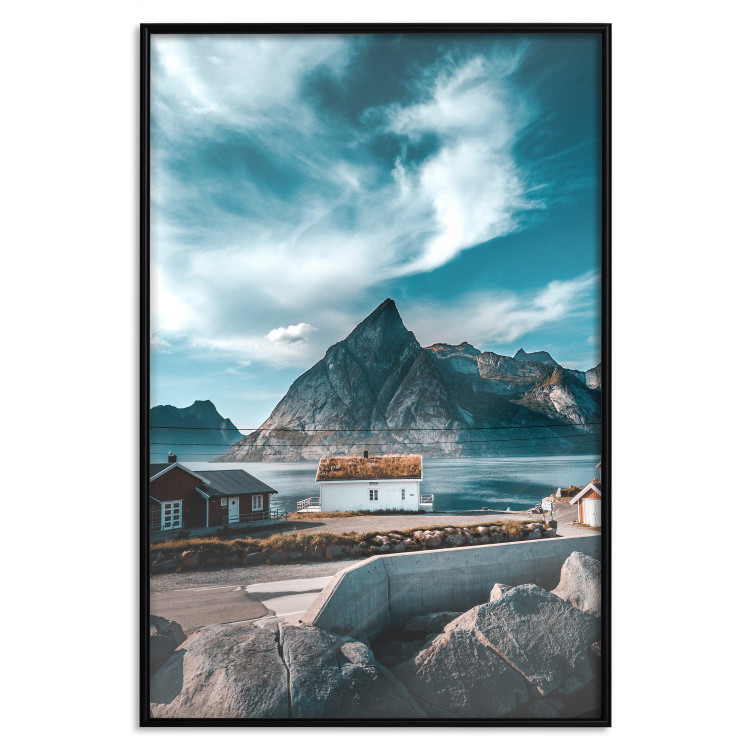Poster Cottage by the Bay - landscape of a small town against rocky mountains 138784 additionalImage 21