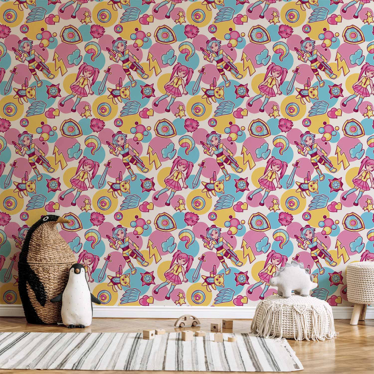 Wallpaper Kawaii - Colorful Characters from an Animated Fairy Tale on a Colored Background 146384