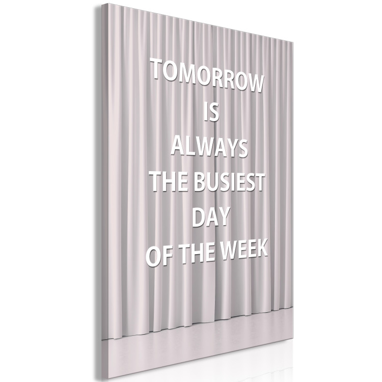 Canvas Print Tomorrow is always the most busy day of the week - quote in English on a background of a purple curtain 149684 additionalImage 2