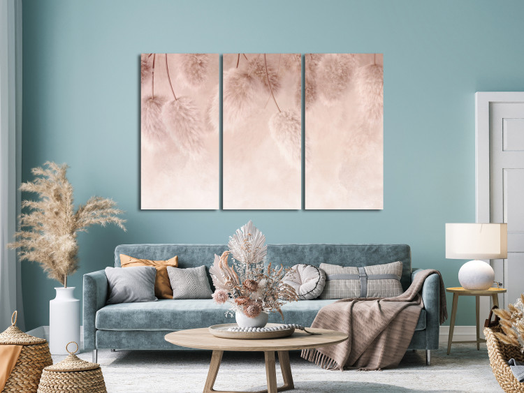 Canvas Pastel Boho - Pink Fluffy Composition With Plants 151784 additionalImage 3
