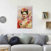 Canvas Art Print Portrait of Frida - A Woman on a Colorful Blurred Background With Flowers 152284 additionalThumb 9