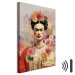 Canvas Art Print Portrait of Frida - A Woman on a Colorful Blurred Background With Flowers 152284 additionalThumb 8