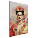 Canvas Art Print Portrait of Frida - A Woman on a Colorful Blurred Background With Flowers 152284 additionalThumb 2