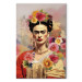 Canvas Art Print Portrait of Frida - A Woman on a Colorful Blurred Background With Flowers 152284