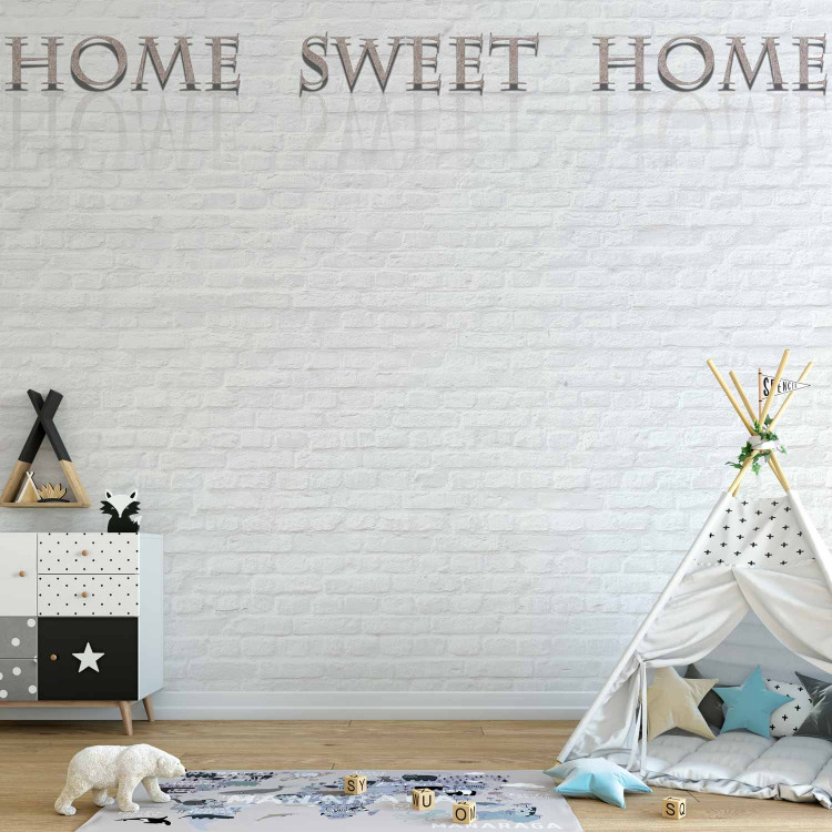 Photo Wallpaper Home Sweet Home - Beige Text with Shadow and Reflection on White Brick 60884 additionalImage 6