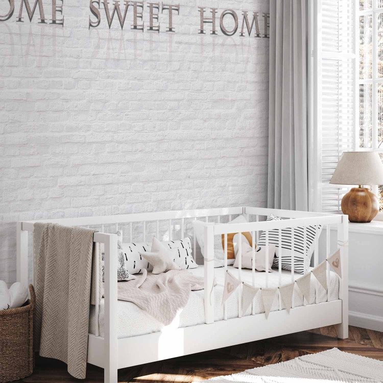 Photo Wallpaper Home Sweet Home - Beige Text with Shadow and Reflection on White Brick 60884 additionalImage 4
