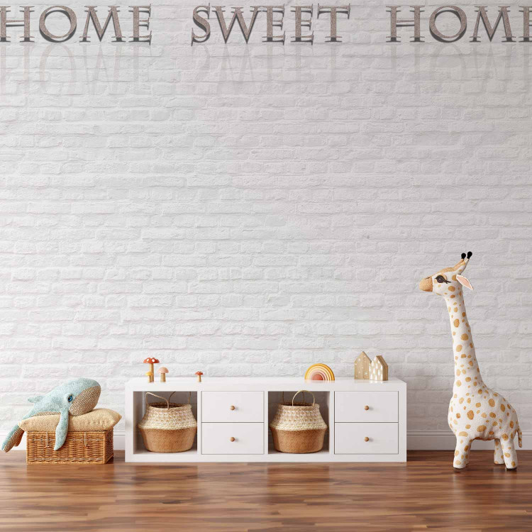 Photo Wallpaper Home Sweet Home - Beige Text with Shadow and Reflection on White Brick 60884 additionalImage 8