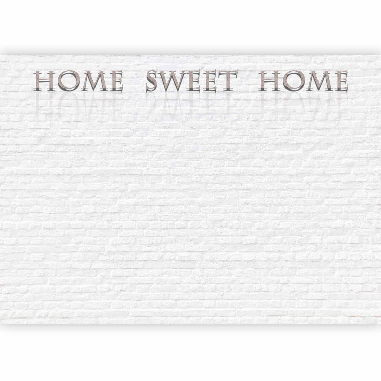 Photo Wallpaper Home Sweet Home - Beige Text with Shadow and Reflection on White Brick 60884 additionalImage 1