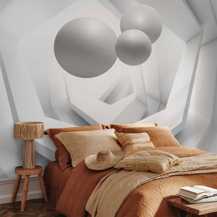Photo Wallpaper Futuristic abstraction - grey balls against a spatial corridor background 92684 additionalImage 2