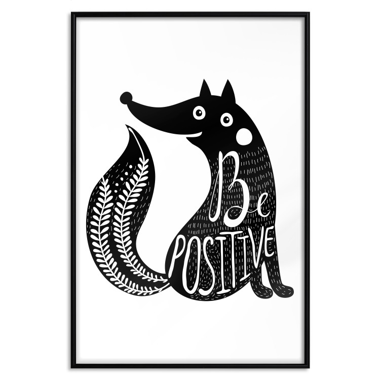Wall Poster Be Positive - black and white composition with animal motif and a quote 114794 additionalImage 24