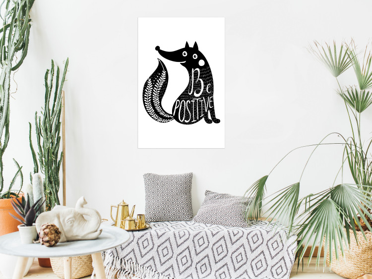 Wall Poster Be Positive - black and white composition with animal motif and a quote 114794 additionalImage 23