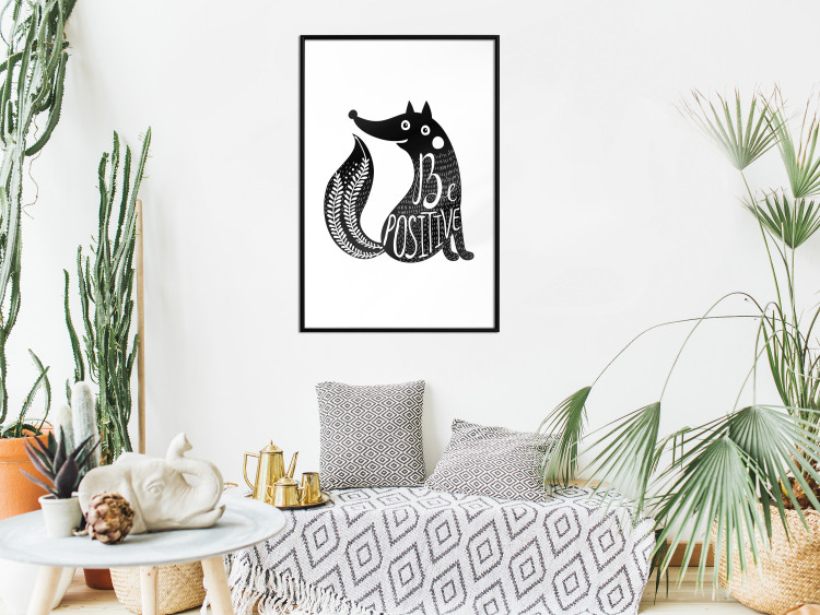 Wall Poster Be Positive - black and white composition with animal motif and a quote 114794 additionalImage 6