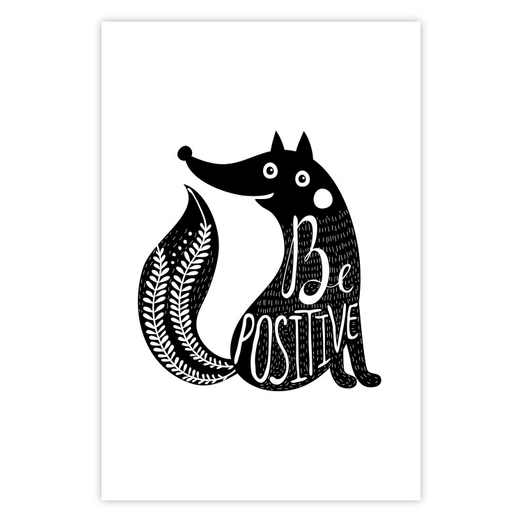 Wall Poster Be Positive - black and white composition with animal motif and a quote 114794 additionalImage 25