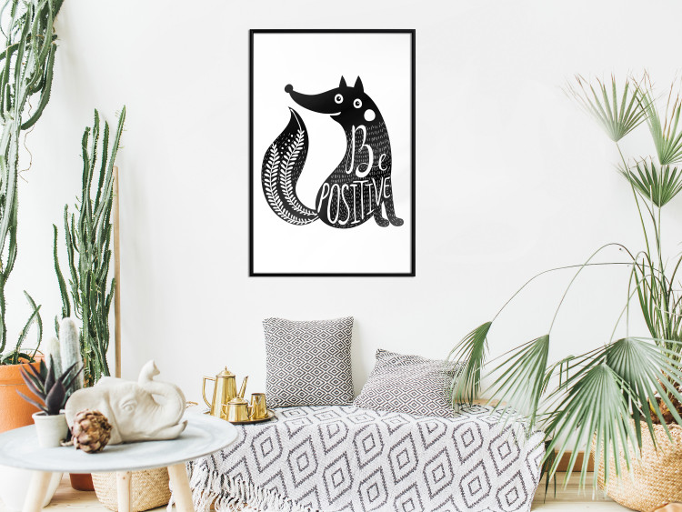Wall Poster Be Positive - black and white composition with animal motif and a quote 114794 additionalImage 5