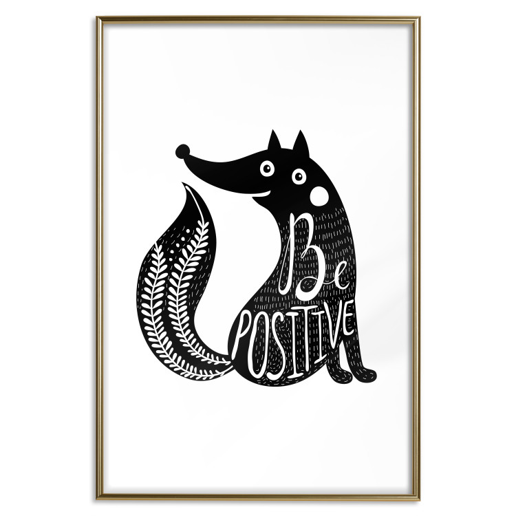Wall Poster Be Positive - black and white composition with animal motif and a quote 114794 additionalImage 16