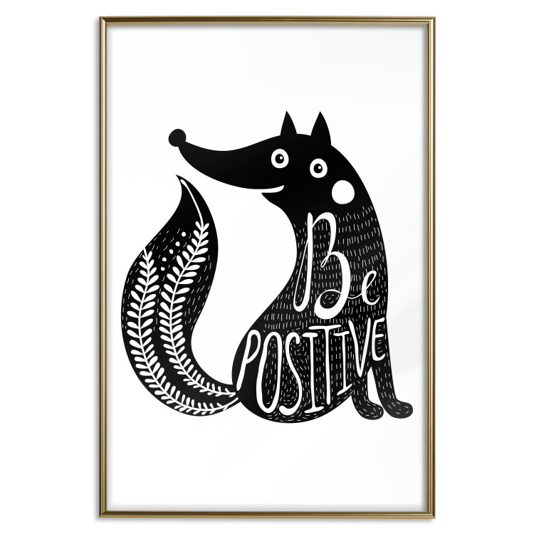 Wall Poster Be Positive - black and white composition with animal motif and a quote 114794 additionalImage 16