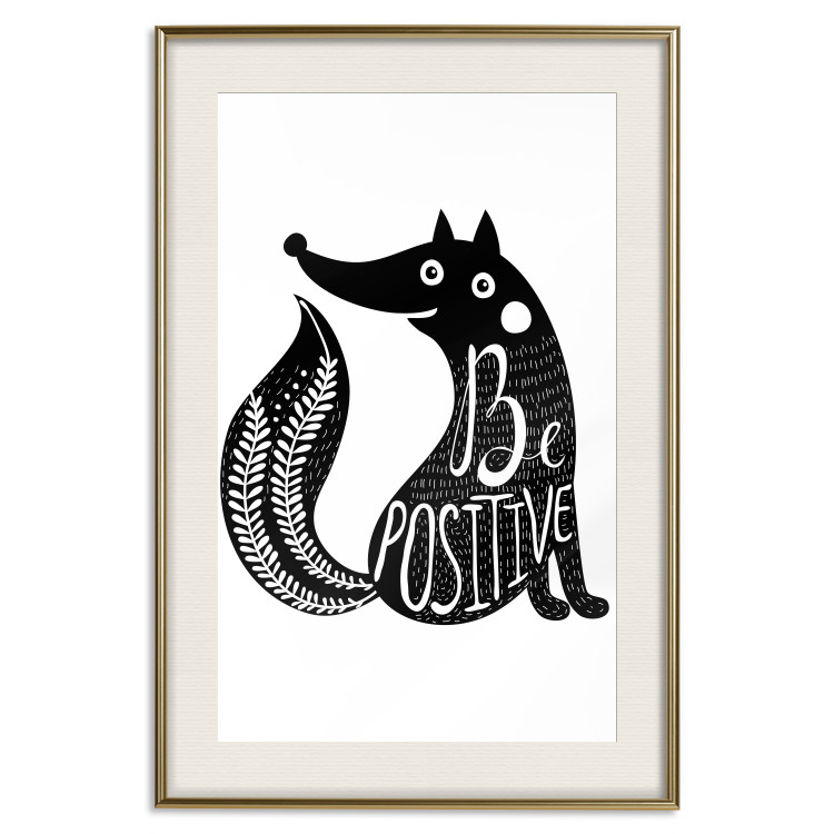 Wall Poster Be Positive - black and white composition with animal motif and a quote 114794 additionalImage 19