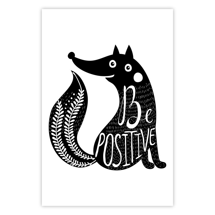 Wall Poster Be Positive - black and white composition with animal motif and a quote 114794