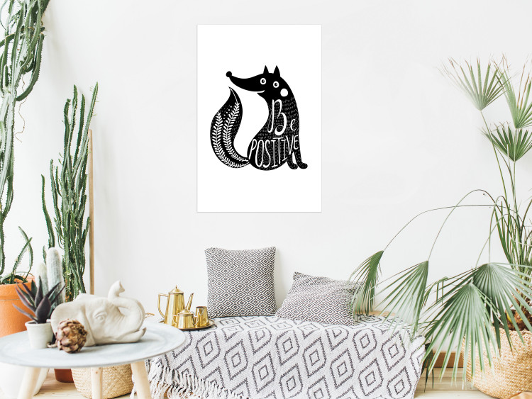 Wall Poster Be Positive - black and white composition with animal motif and a quote 114794 additionalImage 4