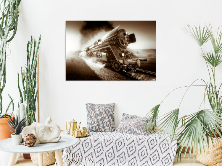 Canvas Art Print Train in the Whirlwind of Speed (1-part) - Vehicle in Sepia and Smoke 116394 additionalImage 3