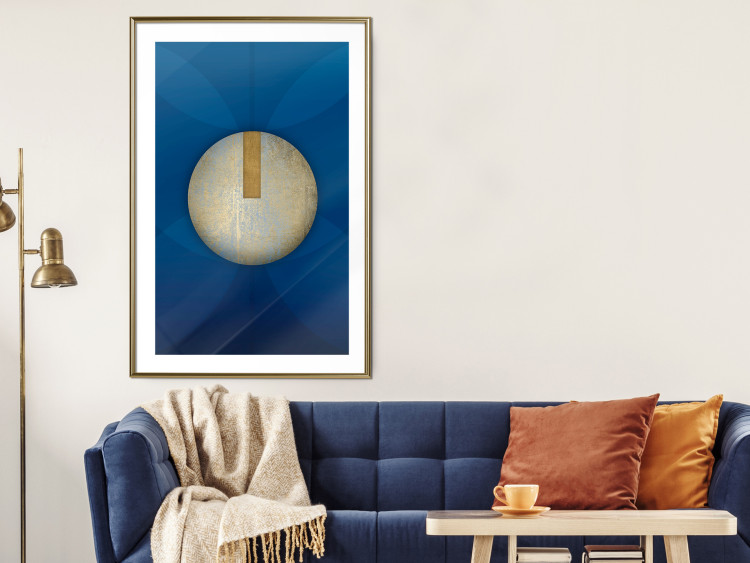 Wall Poster Indigo Abstraction - geometric composition in navy with a golden circle 117594 additionalImage 13