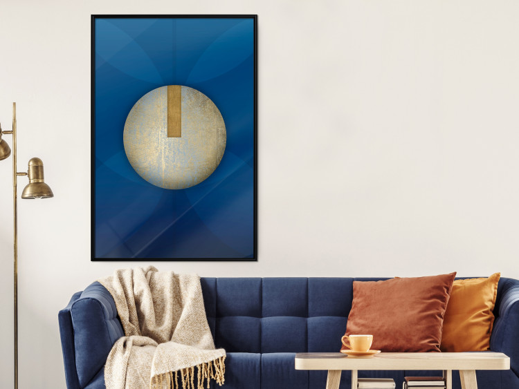 Wall Poster Indigo Abstraction - geometric composition in navy with a golden circle 117594 additionalImage 3