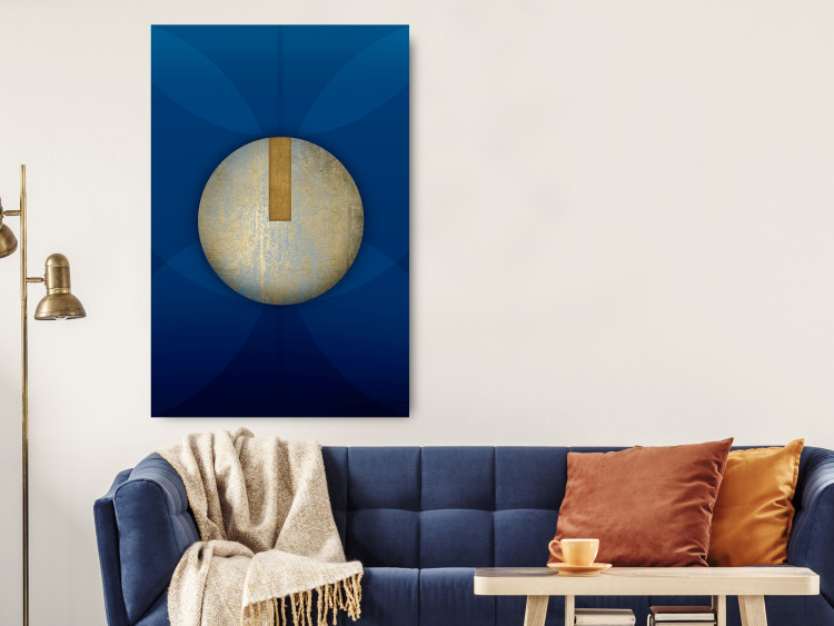 Wall Poster Indigo Abstraction - geometric composition in navy with a golden circle 117594 additionalImage 17