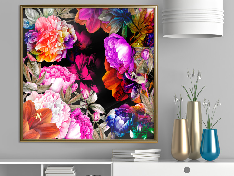 Wall Poster Summer Garden - colorful composition with peony flowers on a black background 117994 additionalImage 7