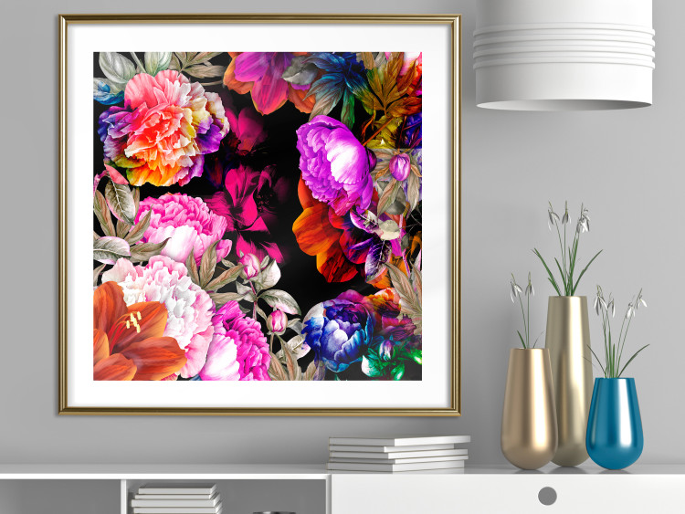 Wall Poster Summer Garden - colorful composition with peony flowers on a black background 117994 additionalImage 13