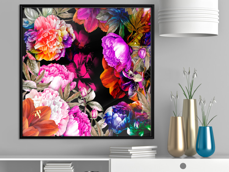 Wall Poster Summer Garden - colorful composition with peony flowers on a black background 117994 additionalImage 5