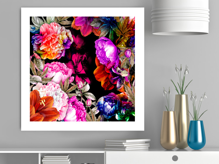 Wall Poster Summer Garden - colorful composition with peony flowers on a black background 117994 additionalImage 2