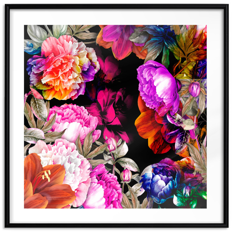 Wall Poster Summer Garden - colorful composition with peony flowers on a black background 117994 additionalImage 15