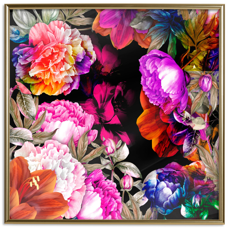 Wall Poster Summer Garden - colorful composition with peony flowers on a black background 117994 additionalImage 16