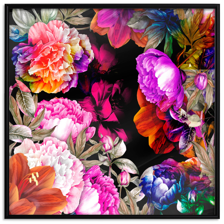 Wall Poster Summer Garden - colorful composition with peony flowers on a black background 117994 additionalImage 18