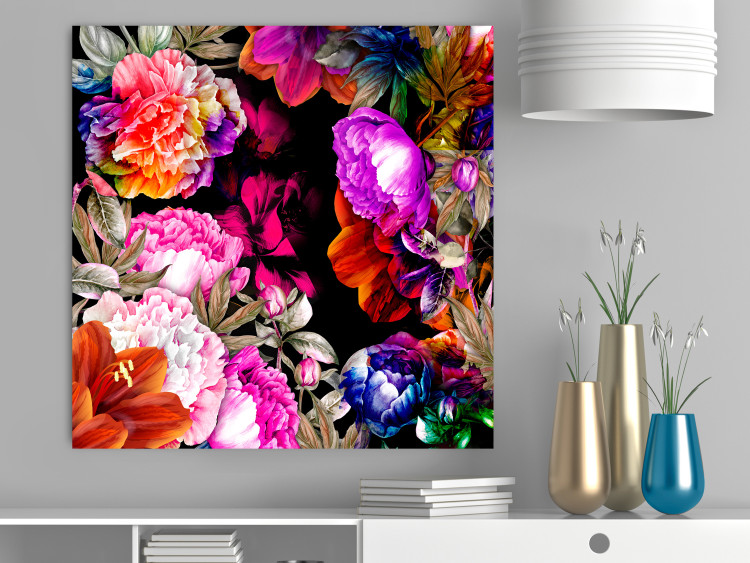 Wall Poster Summer Garden - colorful composition with peony flowers on a black background 117994 additionalImage 17