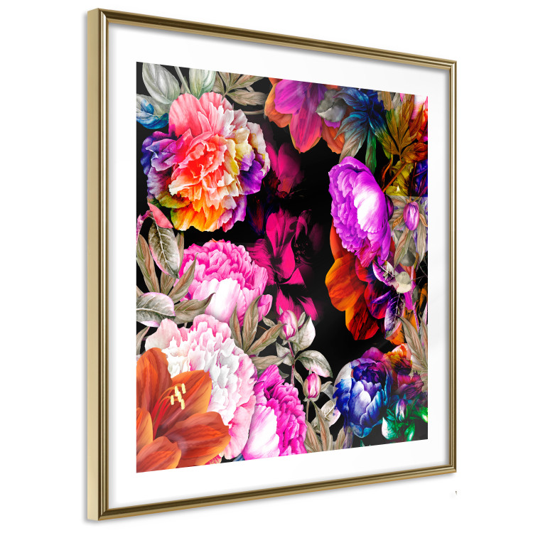 Wall Poster Summer Garden - colorful composition with peony flowers on a black background 117994 additionalImage 6