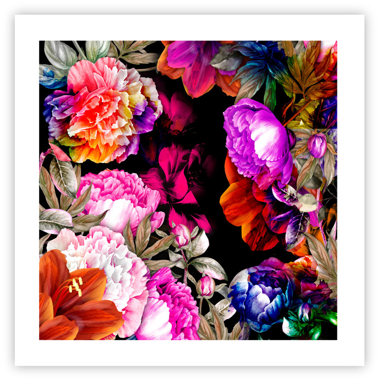 Wall Poster Summer Garden - colorful composition with peony flowers on a black background 117994 additionalImage 19