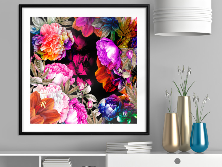 Wall Poster Summer Garden - colorful composition with peony flowers on a black background 117994 additionalImage 4