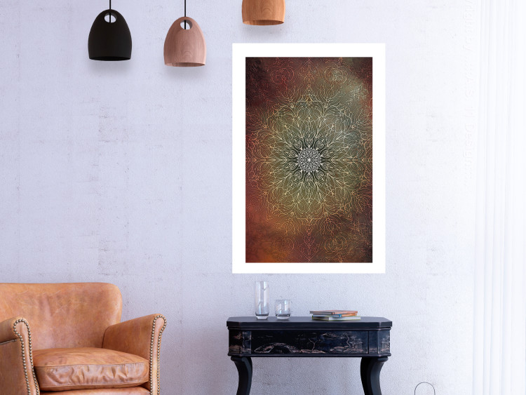 Poster Oriental Wheel - composition with a Mandala in shades of gold in a zen style 118794 additionalImage 9