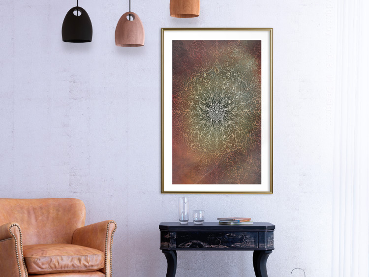 Poster Oriental Wheel - composition with a Mandala in shades of gold in a zen style 118794 additionalImage 15