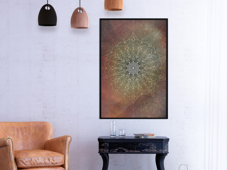 Poster Oriental Wheel - composition with a Mandala in shades of gold in a zen style 118794 additionalImage 8