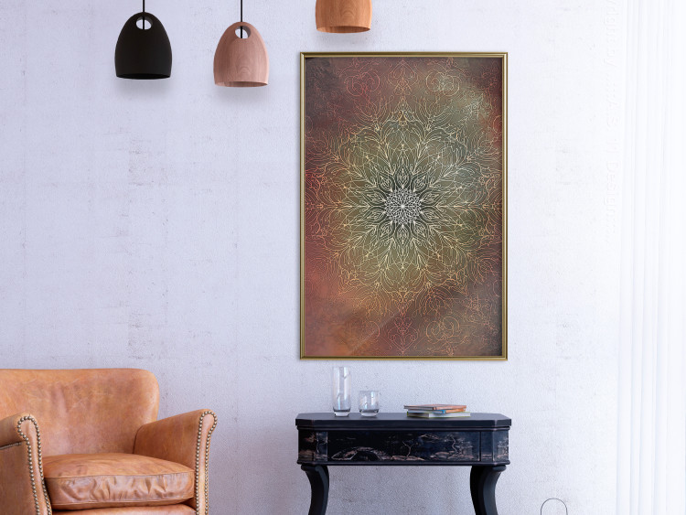 Poster Oriental Wheel - composition with a Mandala in shades of gold in a zen style 118794 additionalImage 11